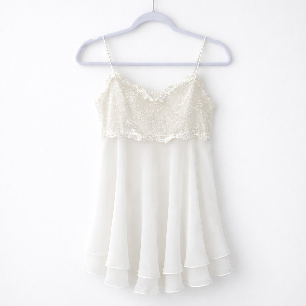 Flora Nikrooz Ivory‎ Lace Babydoll Cami P Chemise Sheer Coquette Fairy Angelcore